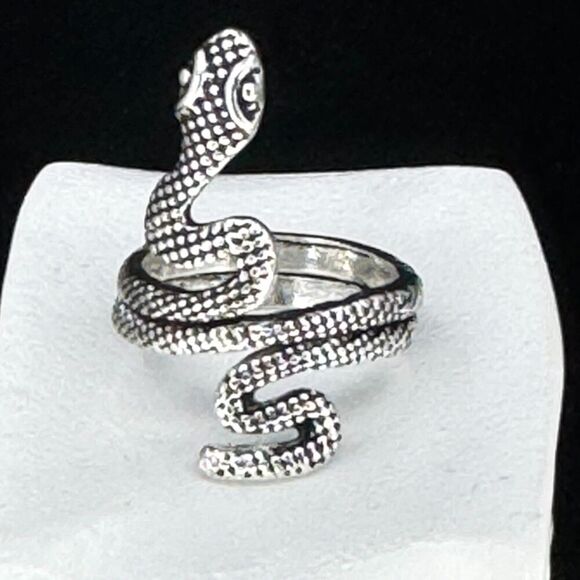 Snake Ring Textured Double Band Silver Plated Size 7.5 - Picture 1 of 8